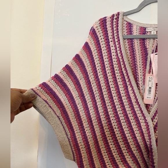 NEW Eva Mendes Teri Multicolor Striped Dolman Sleeve Tie Waist Crochet Knit Top - Picture 8 of 11